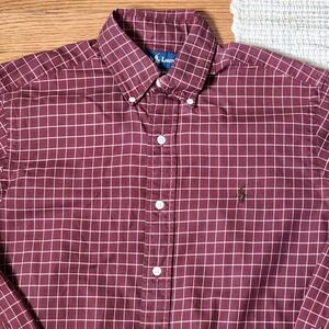 Ralph Lauren Classic Fit Button Down Shirt M Burgundy Plaid‎ Long Sleeve Cotton